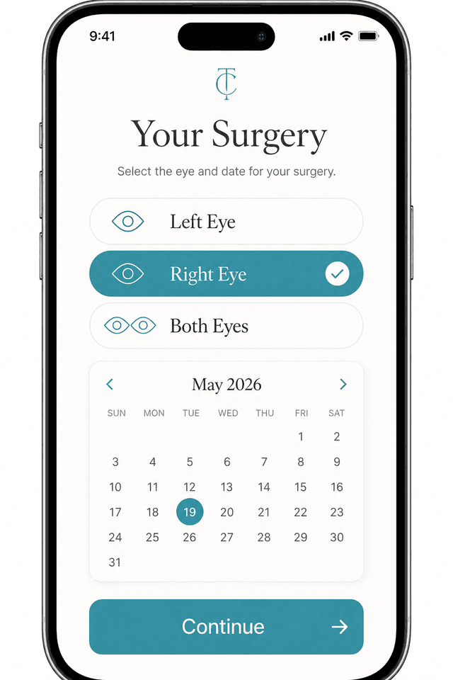 My Cataract Drops surgery setup screen