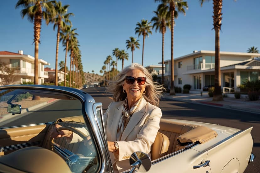 Woman driving a convertible on Palm Canyon Drive