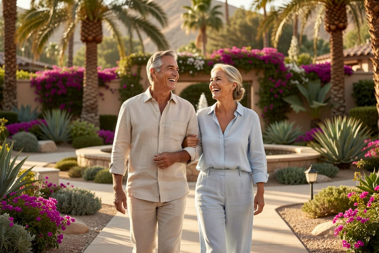 Couple enjoying the resort lifestyle in the Coachella Valley after cataract surgery