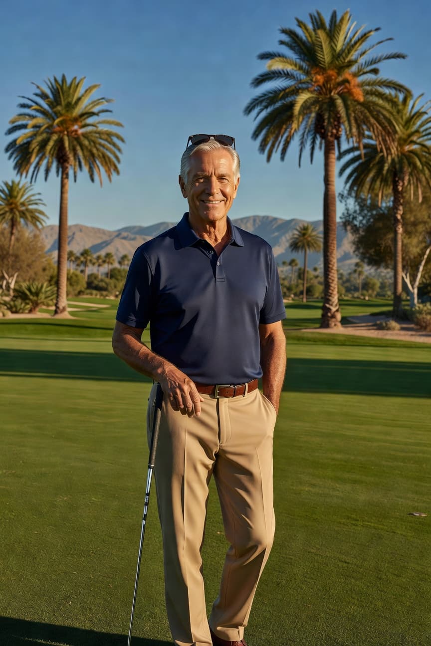 Man enjoying golf in the Coachella Valley with clear vision after cataract surgery