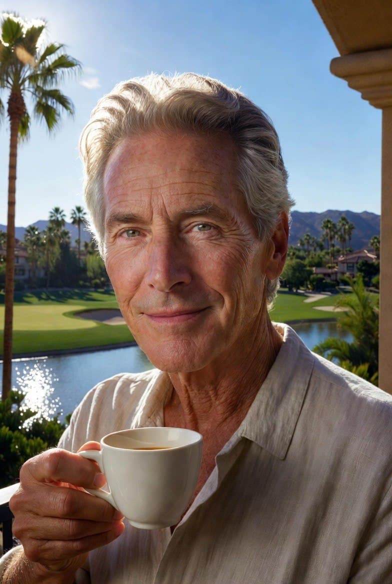 Morning coffee at home in the desert