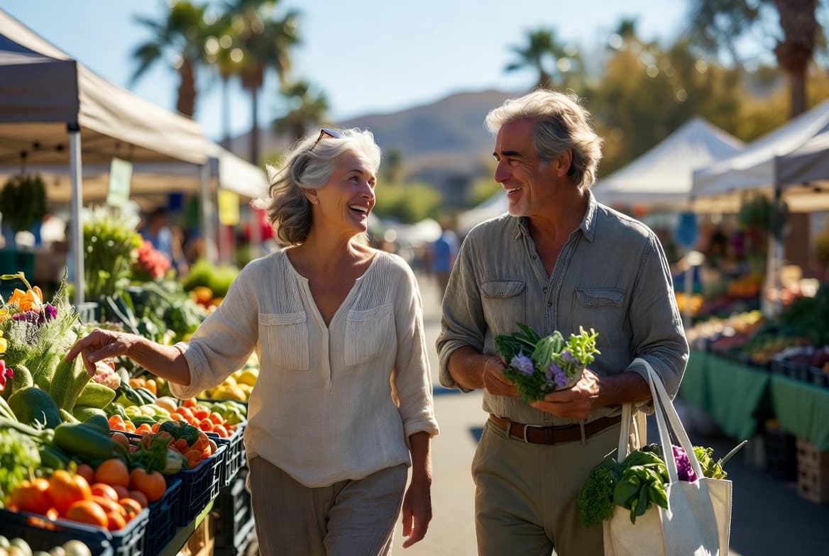 Couple browsing a local farmers market, enjoying everyday activities with clear vision
