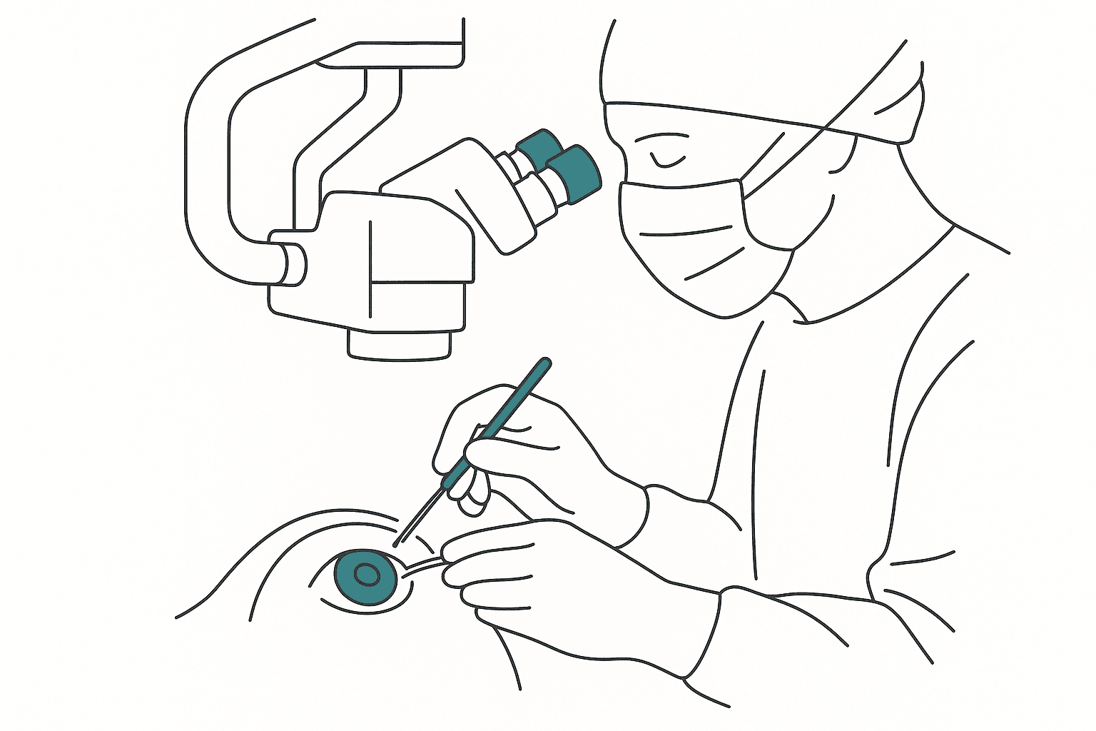 Minimalist line art of surgical precision during cataract surgery