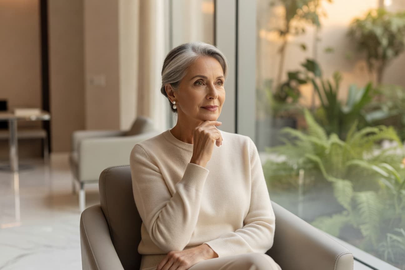Patient contemplating the timing of cataract surgery in a waiting room