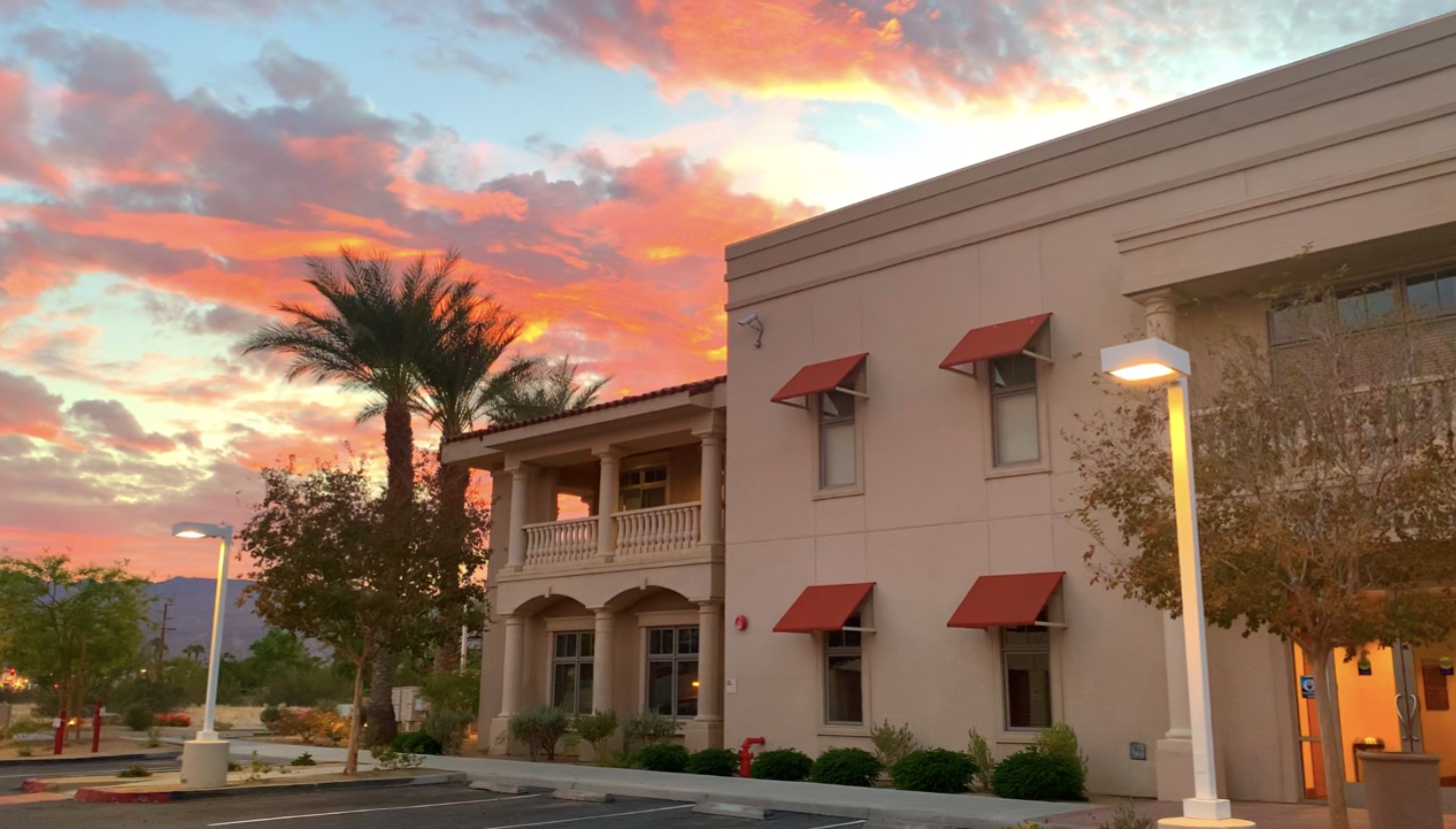 Desert Vision Center exterior at sunset in Rancho Mirage, California