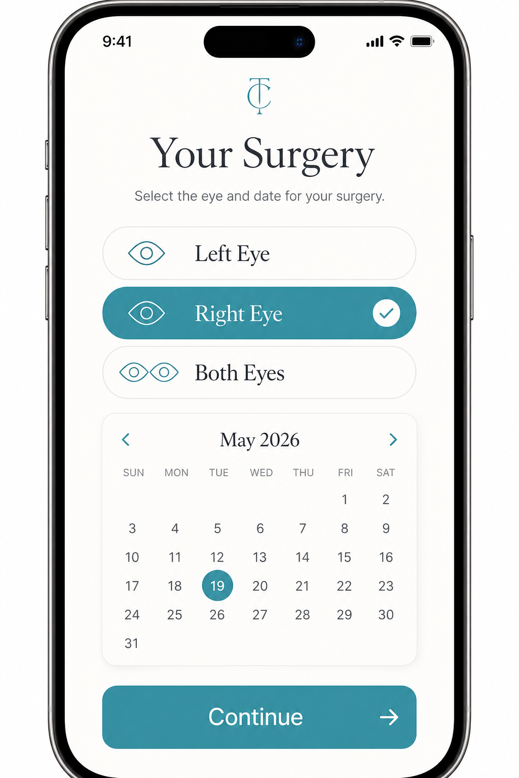 My Cataract Drops surgery setup screen