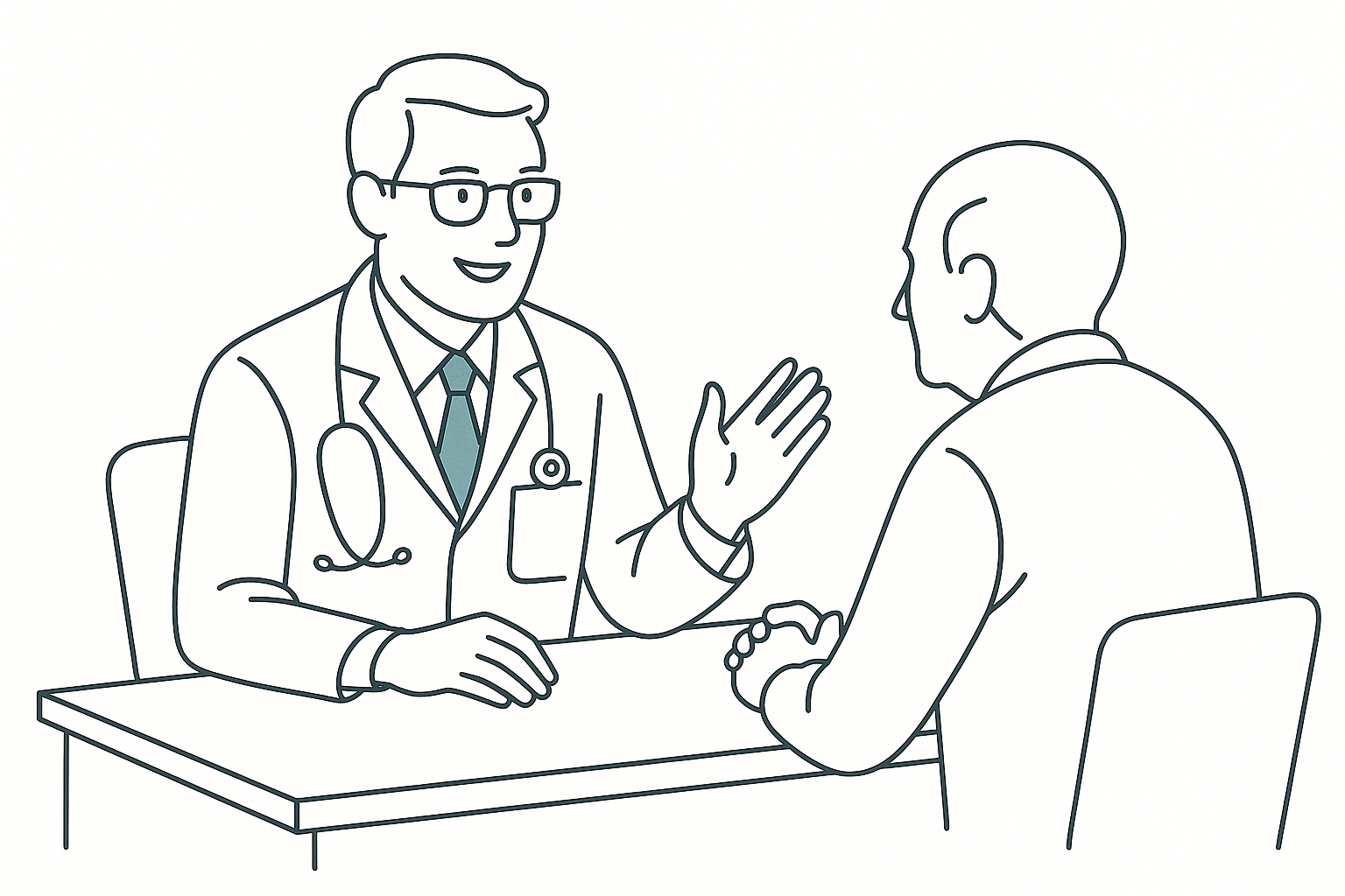 Line art illustration representing the careful, thoughtful nature of a second opinion consultation