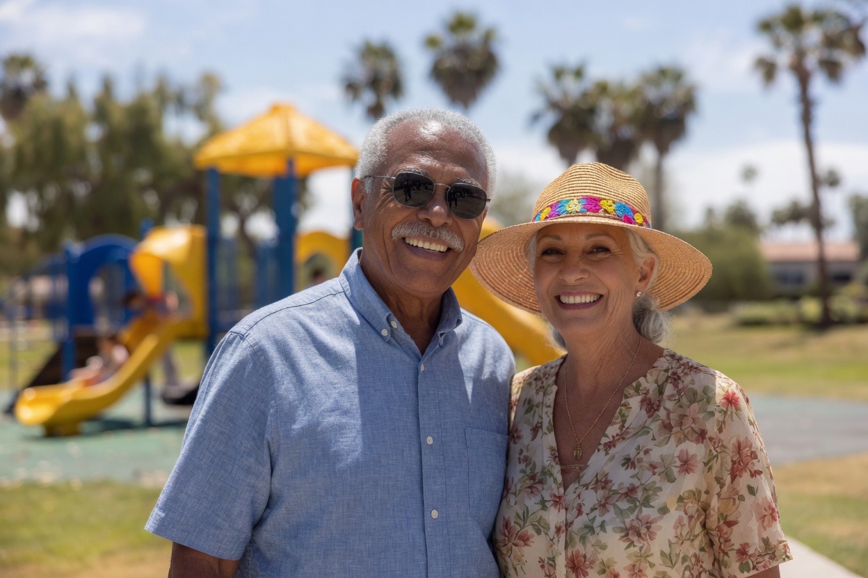 Close-up portrait of a happy senior couple with bright, clear eyes smiling at the camera