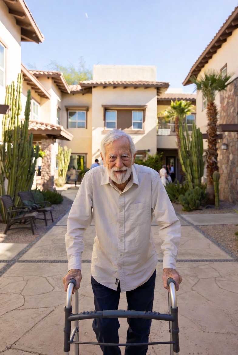 Elderly Parkinson's patient with walker