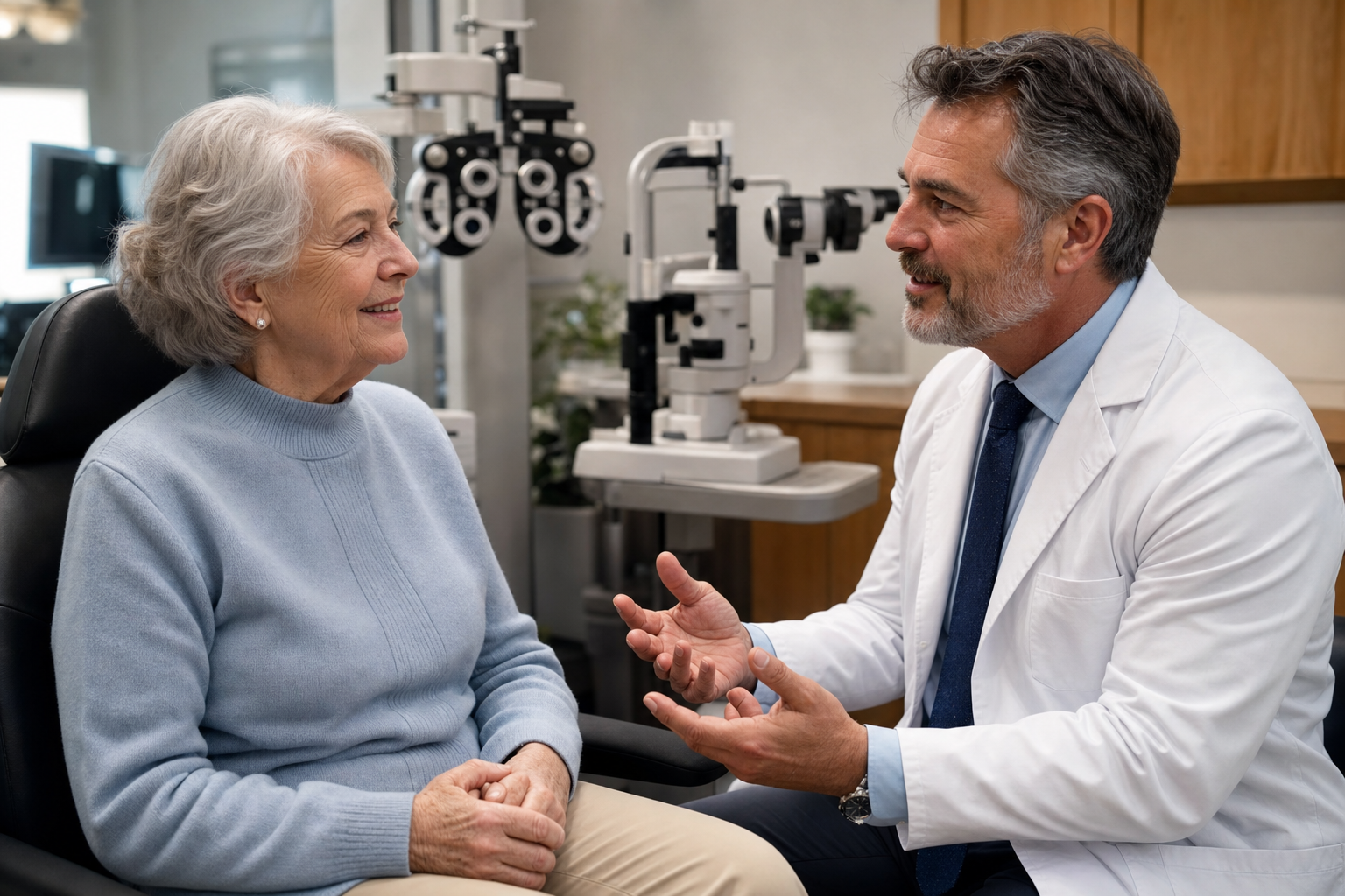 Doctor and patient having an honest, face-to-face conversation in a clinic