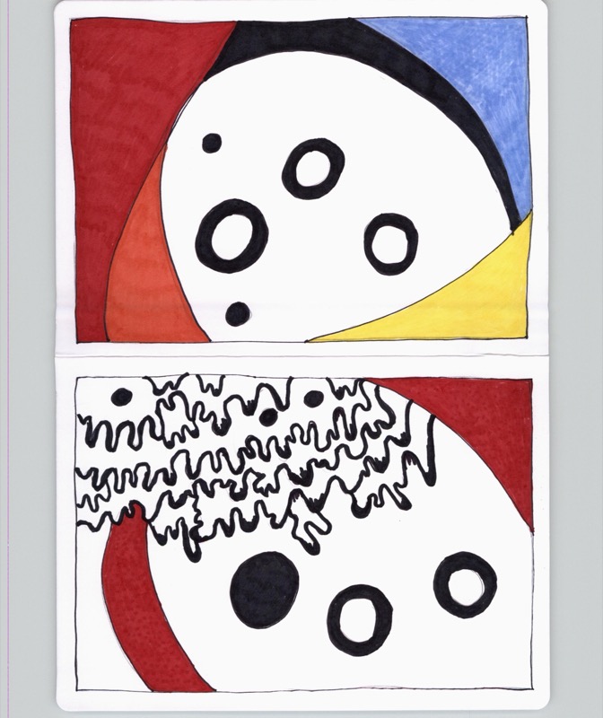 Patient drawing: fluid forms with dripping patterns during cataract surgery