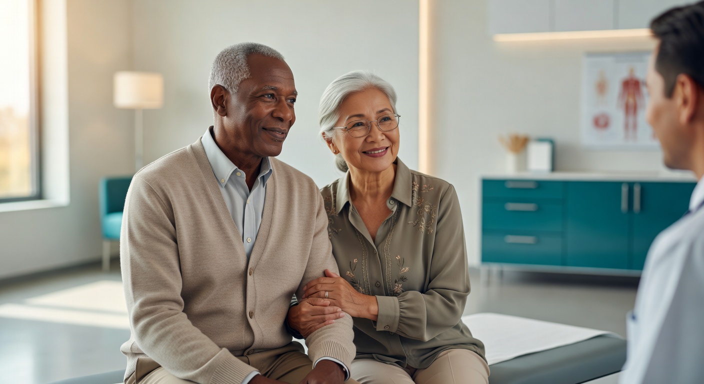 Couple meeting with their eye surgeon during a cataract consultation