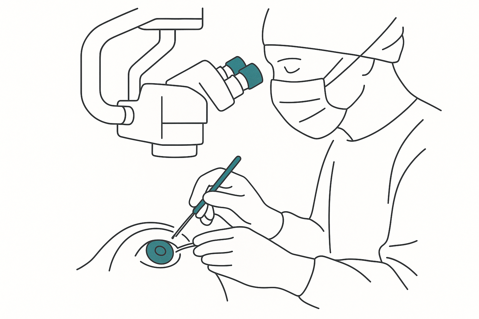Line art illustration representing surgical precision and careful technique
