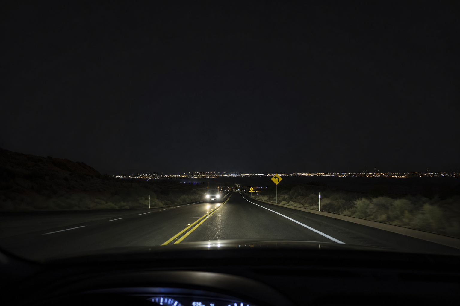 Simulated nighttime driving vision through a monofocal lens: clean, defined headlights with minimal glare